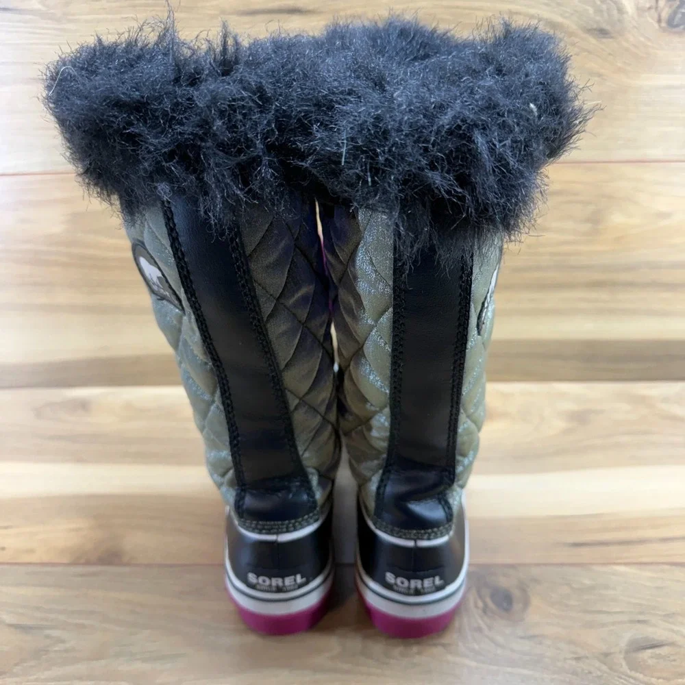 Sorel Tofino Nori Blush Snow‎ Boots Womens 7 Black Waterproof Faux Fur Tall